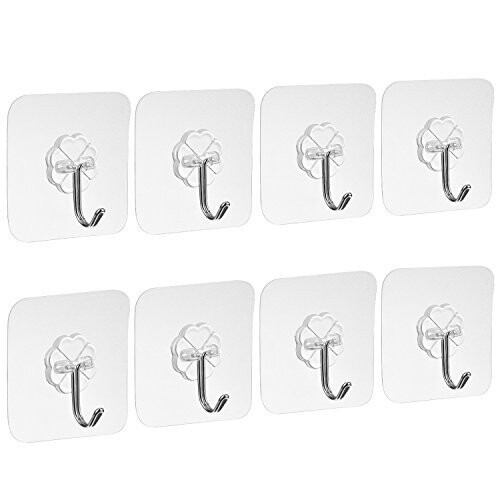 Blulu Adhesive Wall Hooks Nail Free Heavy Duty Transparent Hooks for Kitchen Bathroom Door Ceiling Hanger, 8 Pack
