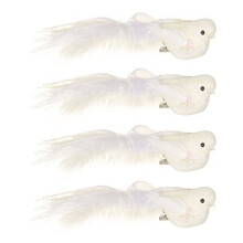 4 x 12cm White Glitter & Feather Christmas Bird Decorations with Clip by Premier