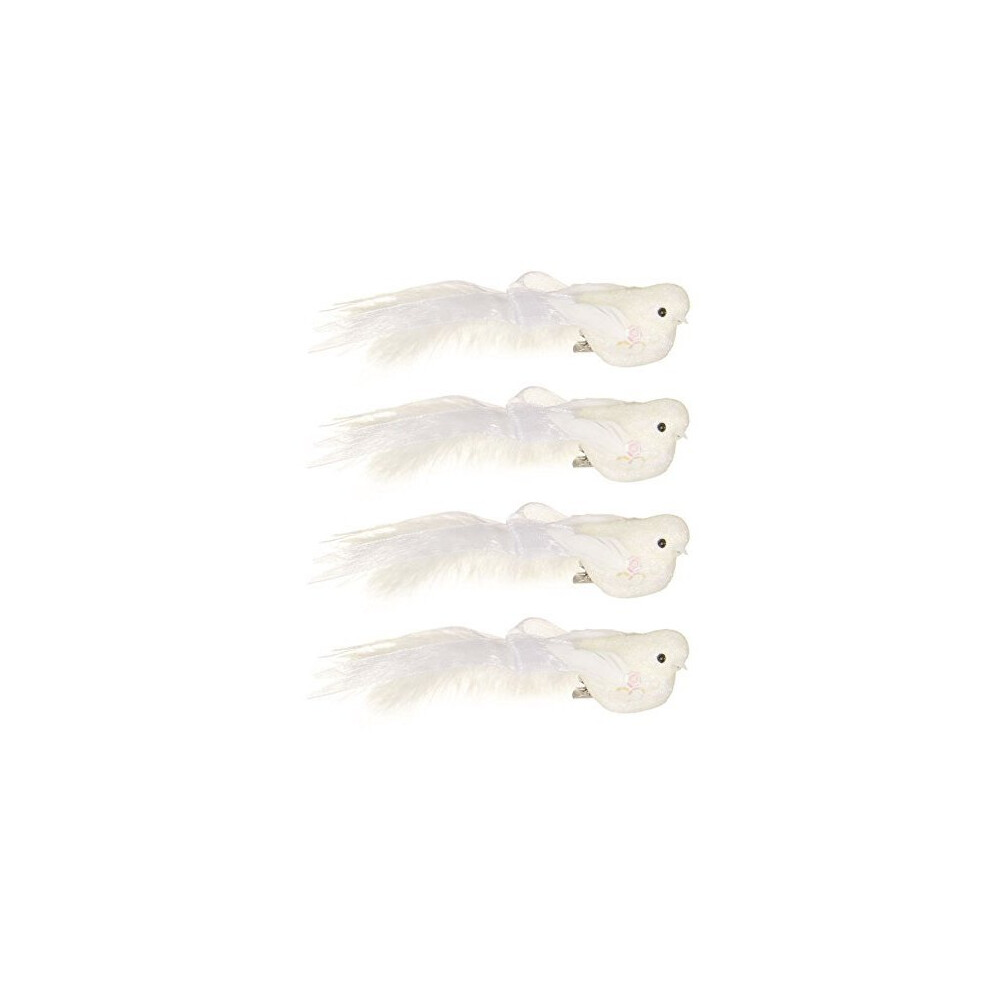 Premier 4 X 12Cm Glitter & Feather Christmas Bird Decorations With Clip By White