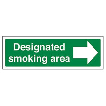 VSafety 57016AX-R"Designated Smoking Area/Arrow Right" Prohibition Sign, Rigid Plastic, Landscape, 300 mm x 100 mm, Green