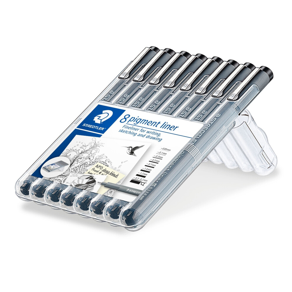Staedtler Pigment Liner Fineliner Pens with Assorted Line Width - Black (Set of 8)