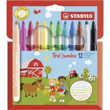 STABILO Trio Jumbo Felt Tip Colouring Pen -Wallet of 12, Assorted Colours