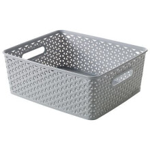 Curver Medium Faux Rattan Storage Basket, 30 x 36 x 14cm - Grey