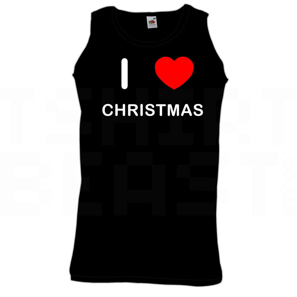 (Black, S) I Love Christmas - Quality Printed Cotton Gym Vest