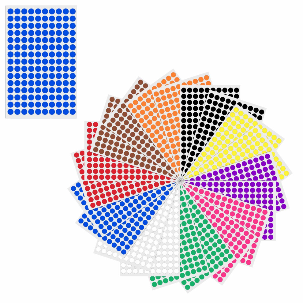 1cm Round Colour Coding Circle Sticker Labels - 10 Assorted Colours, Pack of 3000