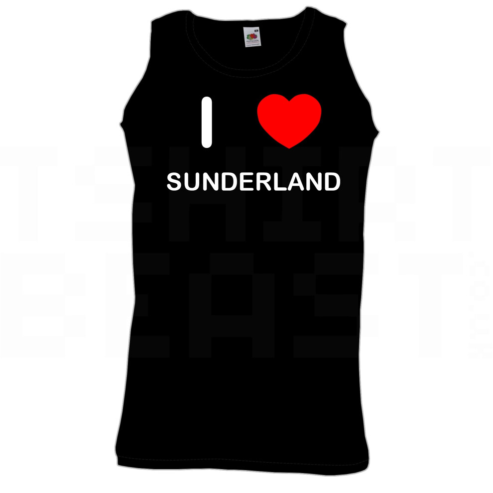 (Black, XL) I Love Sunderland - Quality Printed Cotton Gym Vest
