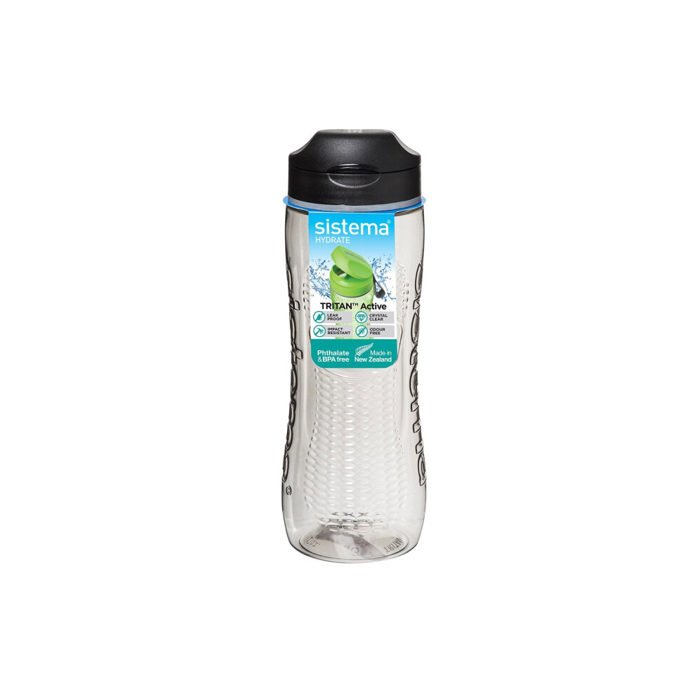 Sistema Hydrate Tritan Active Bottle-800 ml, Black, 8.1 x 7.1 x 23.4 cm