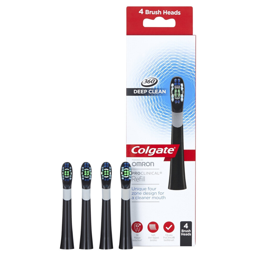 Colgate ProClinical 360 Deep Clean Refill Brush Heads, Black, Pack of 4