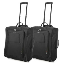 Set of 2 easyJet & British Airways 56x45x25cm Maximum Cabin Hand Luggage Approved Trolley Bag, Huge 60L Capacity, (Black)