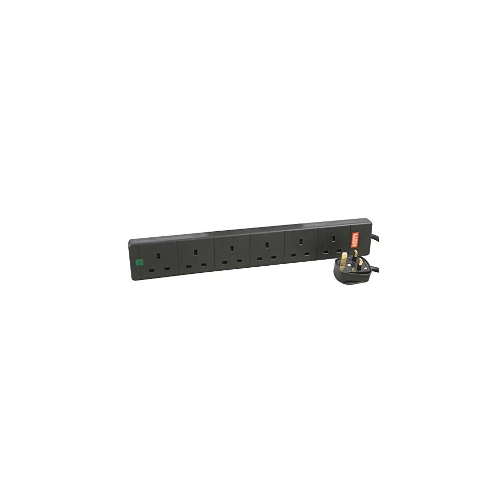 PRO ELEC - Surge Protected Extension Lead, 6 Socket, 8 Metres, Neon On Light (Black)