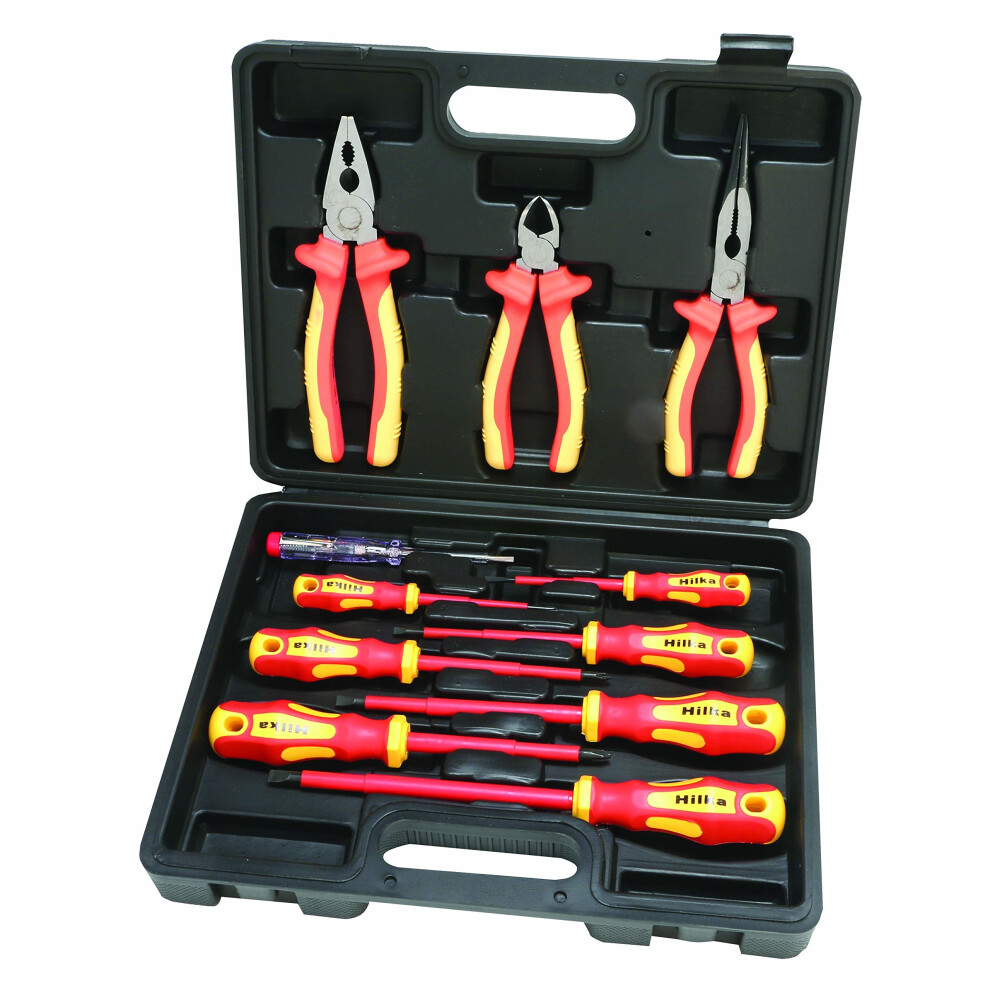 Hilka 34688011 VDE Screwdriver and Plier Set - Red/Yellow (11-Piece)