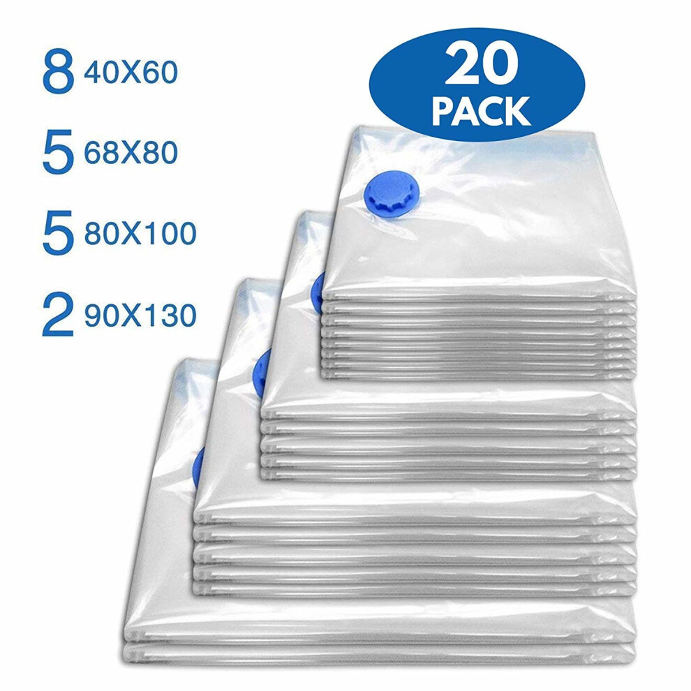 BRAMBLE! 20 Bags! - Heavy Duty Vacuum Bags Storage Deluxe Set, Premium High Strength Seal Space Saver in 4 different sizes, including 2 Giant Bags...