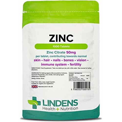 Lindens Zinc Citrate 50mg Tablets 1000 Pack High Strength 150 NRV dose contributing Towards