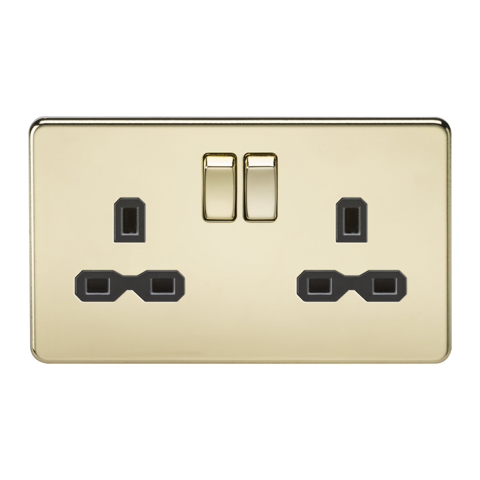 Knightsbridge Sfr9000pb Screwless 13A 2G Dp Switched Socket-Polished Brass With Black Insert 5055832945994