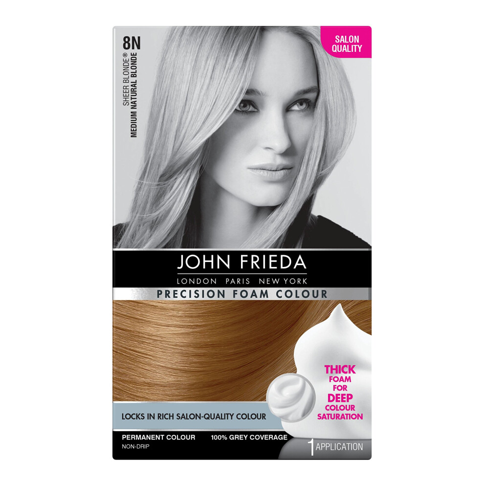 John Frieda Precision Foam Colour Hair Dye, Number 8N, Medium Natural Blonde-image-OPC-PP9VXY-NEW