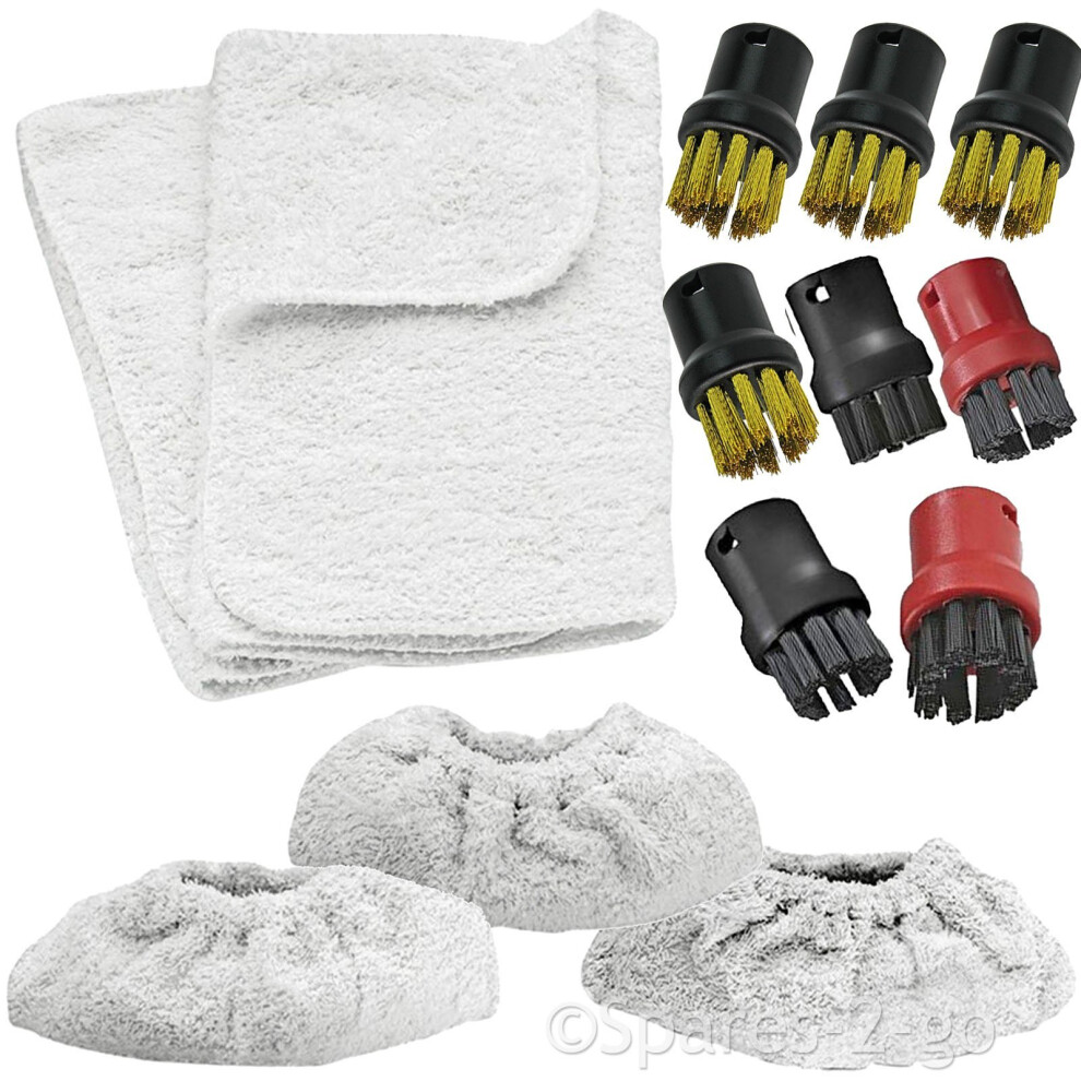 SPARES2GO Terry Tool Pad Covers, Nylon + Brass Wire Brush Tool Nozzles for Karcher Steam Cleaners-image-OPC-PP9X6H-NEW