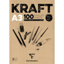 Clairefontaine Kraft A3 Glued Pad, 90 g, 100 Sheets