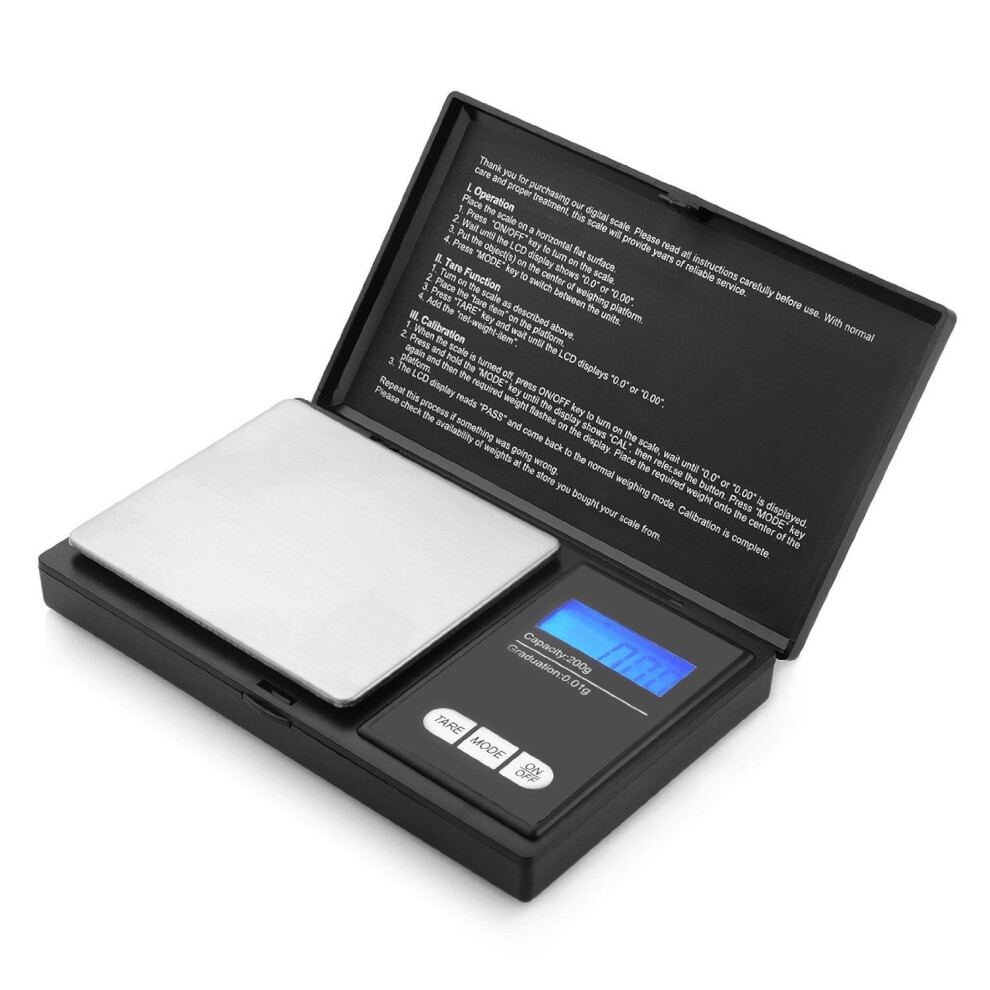 Digital Pocket Scale Akale [200G Capacity - 0.01G Accuracy] With Back-Lit Lcd Screen & Tare Function - Black 645195912549