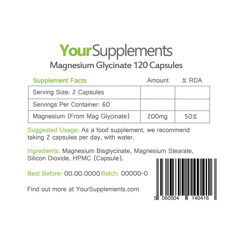 Your Supplements - Magnesium Glycinate - Pack Of 120 Capsules 2