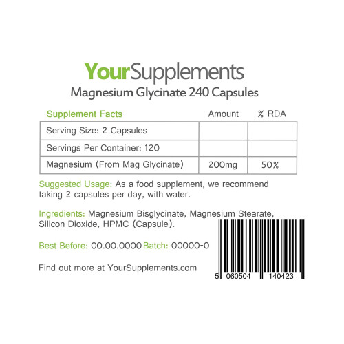 Your Supplements - Magnesium Glycinate - Pack Of 240 Capsules 2