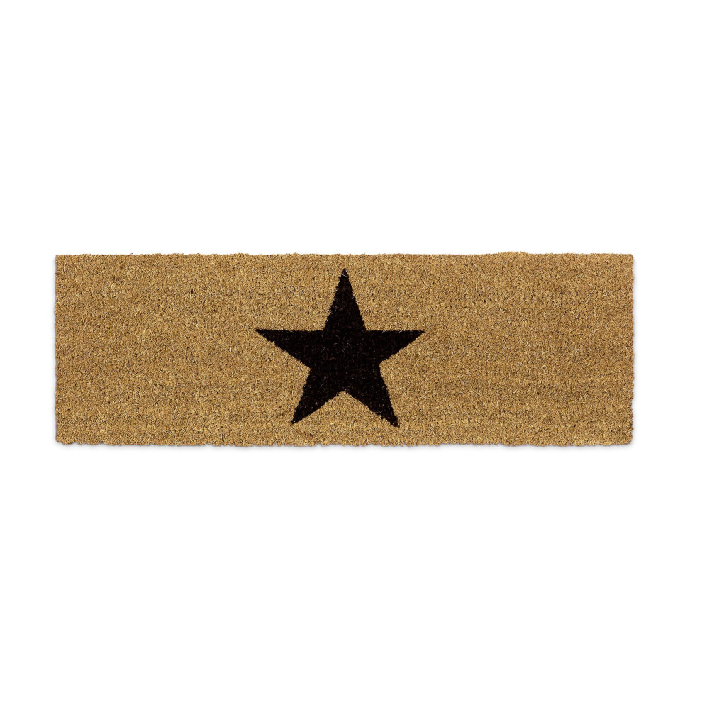 Relaxdays Narrow Coir Doormat with Large Black Star for Indoors and Outdoors w/ Anti-Slip Underside Long Welcome Mat 1.5 x 75 x 25 cm, Natural Brown