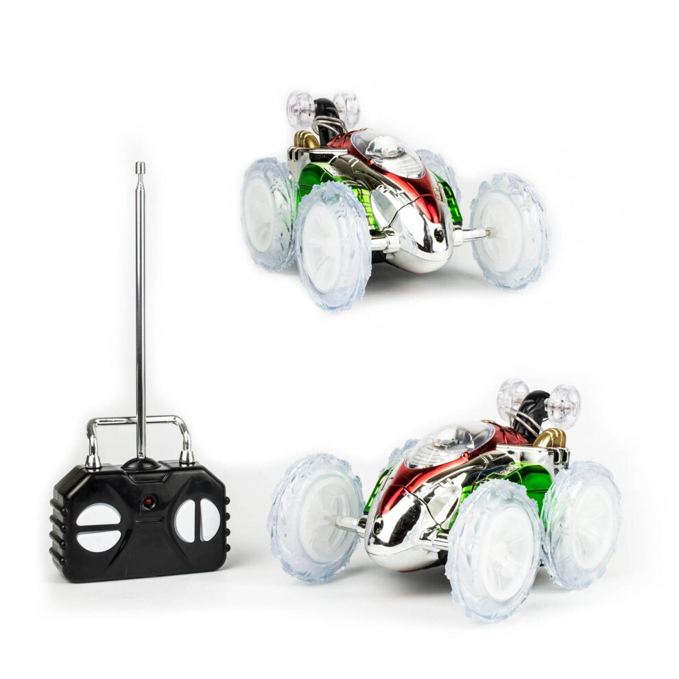 Uniloop Turbo 360 Twister Dasher Stunt Car Twister Remote Control Kids Flash Light Rolling Toy Battery Operated (Green)