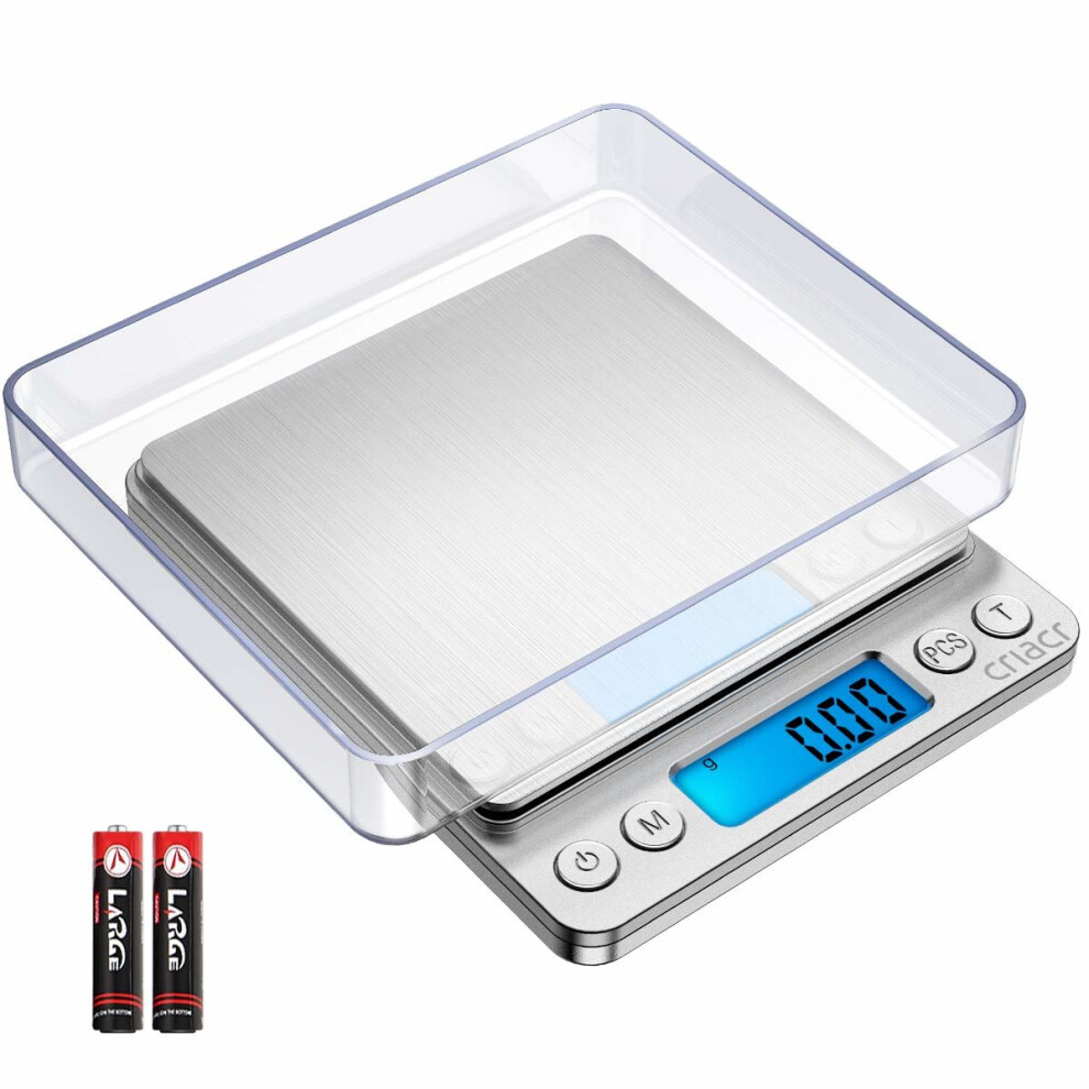 Criacr Digital Scales, (500g/ 0.01g) High-precision Pocket Food Scales, Jewelry Scales, Multifunctional Pro Scales with Back-Lit LCD Display, Tare...