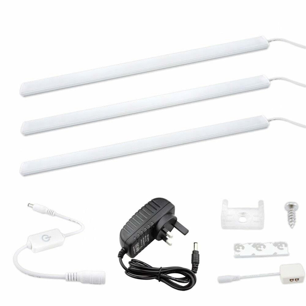 Bonlux Dimmable LED Under Cabinet Strip Lights Kit 12V DC Cool White Daylight 6000K 17W LED Rigid Strip Bar Light Mains for Under Kitchen Cupboard...