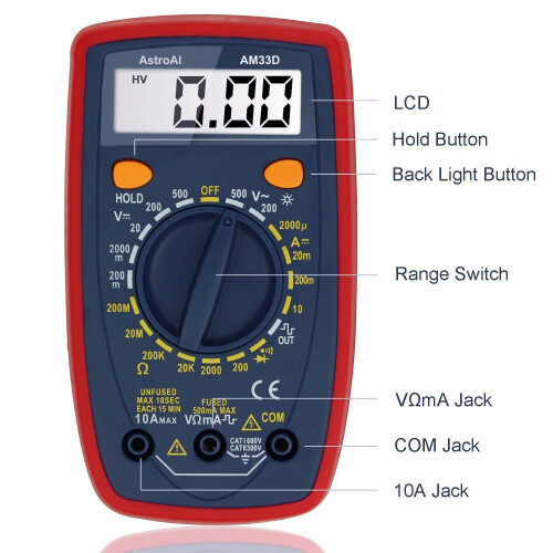 AstroAI Digital Multimeter, 2000 Counts with Ohm Volt Amp and Diode Voltage Tester Meter Measurement Tool Electronic Test Meter 2