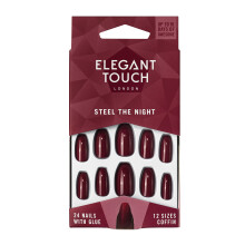 Elegant Touch Colour False Nails, Steel the Night, Oval Shape (previously known as After Dark), 24 Nails with Glue included
