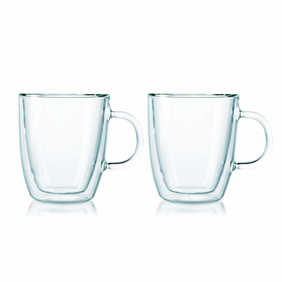 BODUM UK Double Wall Bistro Mug, Glass, Clear, 0.3 Litre, 2-Piece