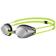 Arena Tracks Junior Children's Unisex Competition Swimming Goggles Mirrored, UV protection, Anti-Fog Coating, Silver/Black/Fluo Yellow (53), One Size
