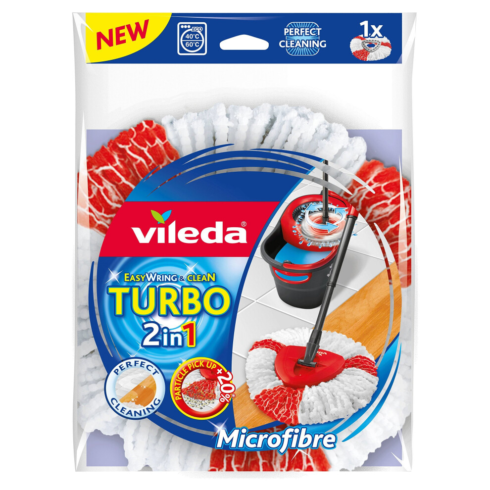 Vileda EasyWring and Clean Turbo 2-in-1 Microfibre Mop Refill Head, White/Red