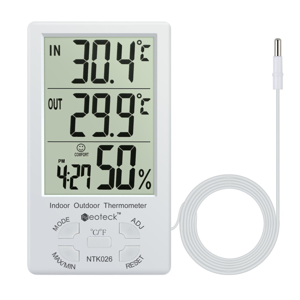 Neoteck Thermometer Hygrometer LCD Digital Indoor Outdoor Hygrometer Humidity Thermometer Temperature Meter Min/Max Value 1.5m Sensor Wire for the...