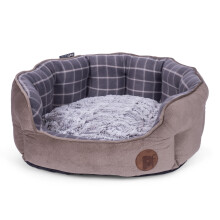 Petface Bamboo Oval Dog Bed - Medium, Grey Check (C-15157) | Removable Cushion, Anti-Slip Base, 30C Washable