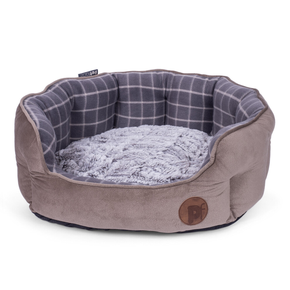 Petface Bamboo Oval Dog Bed, Medium, Grey Check