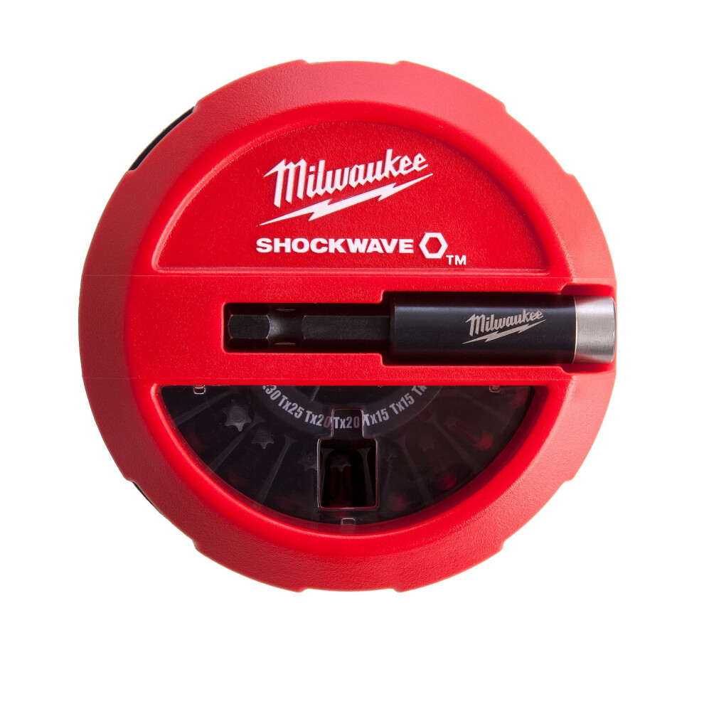 Milwaukee 4932430904 Screwdriver Bit Set Puck Shockwave 15 Piece, Red/Black