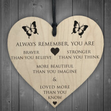 Red Ocean You Are Braver Stronger Smarter & Beautiful Wooden Hanging Heart Friends Plaque