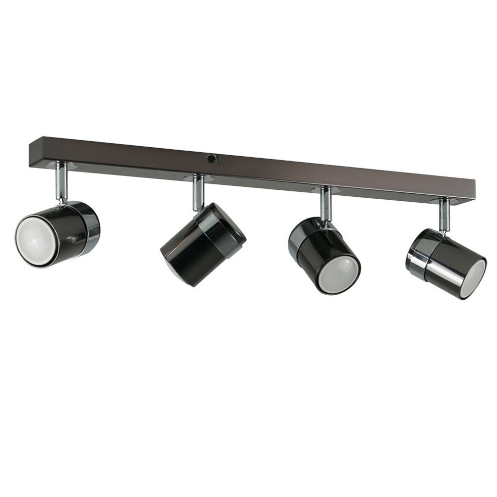Modern 4 Way Straight Bar Ceiling Spotlight Fitting in a Black Chrome Finish