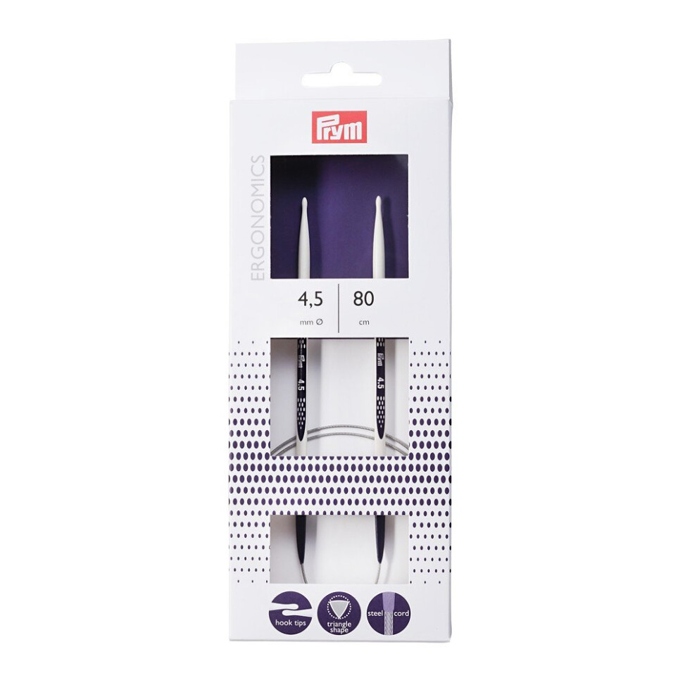 Prym Ergonomic Design Circular Knitting Pins/Needles, Metal, Multi-Colour, 4.5 mm, 80 cm Length