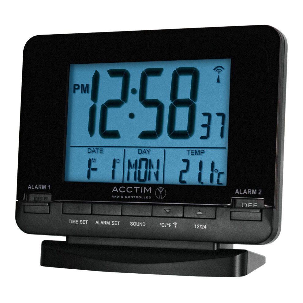 Acctim Delaware Stylish Radio Controlled Dual Alarm Clock Calender And Indoor Temperature