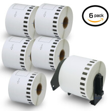 6 Rolls Brother-Compatible DK-22205 62mm x 30.48M Address Continuous Paper Labels With One Refillable Cartridge