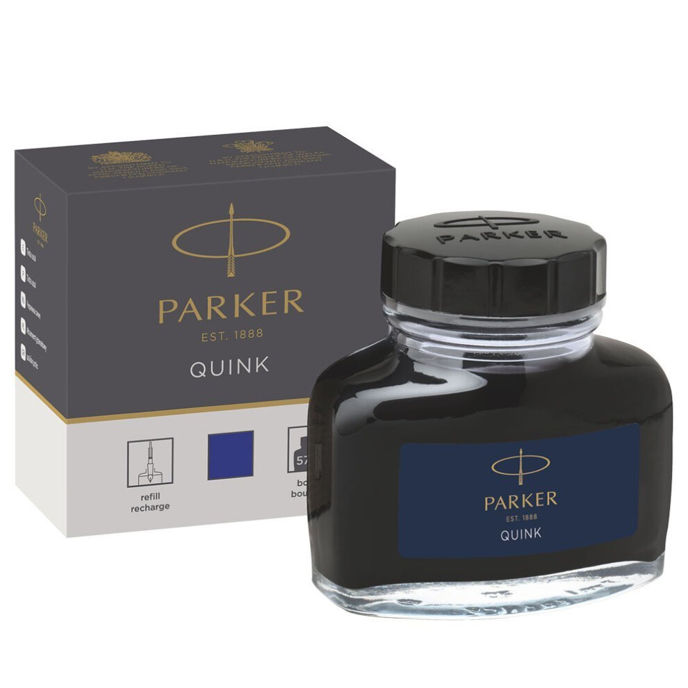 Parker Fountain Pen Liquid Bottled Quink Ink, 57 ml, in a Box - Blue