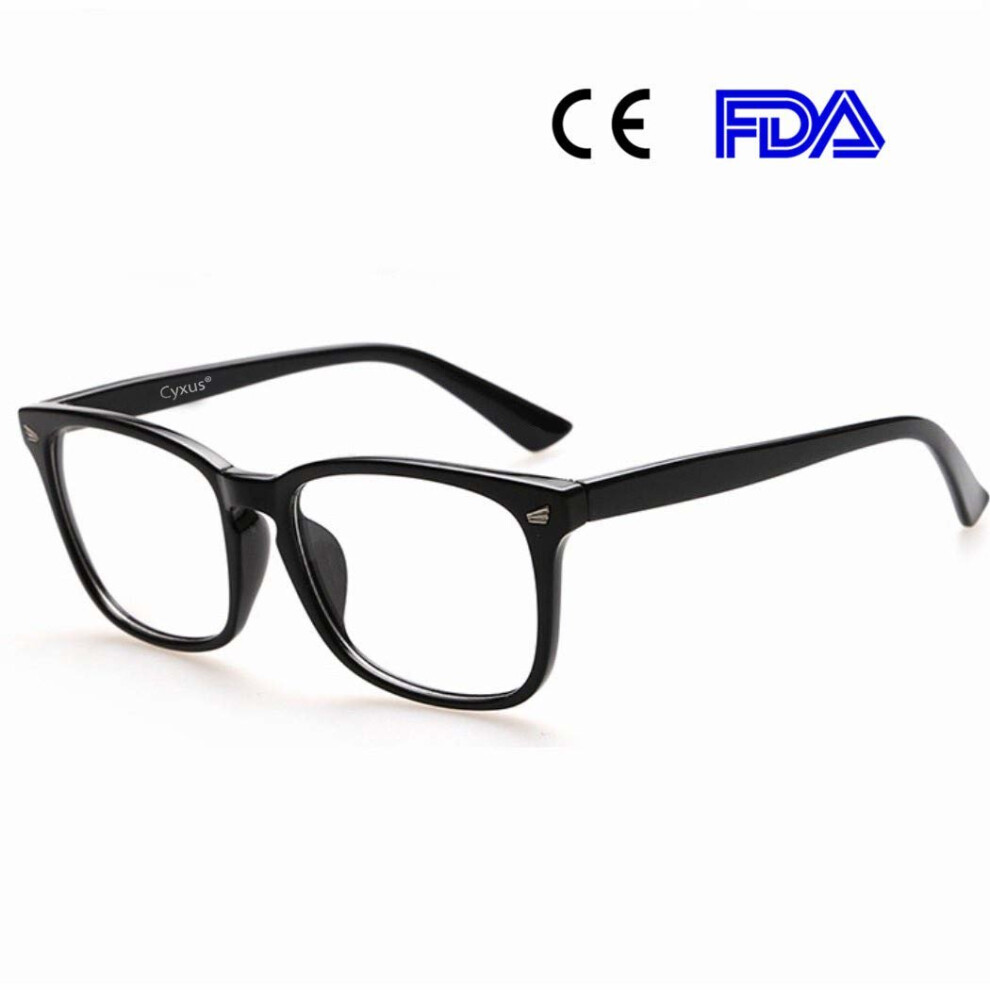 Cyxus Blue Light Blocking Glasses CYGSFR0174 - UV400 Protection, Reduces Eye Strain, Transparent Lenses, Classic Black, Unisex