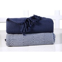EHC Luxury Chevron Cotton Throw Blanket Set - Navy Blue, 125x150 cm (50x60 in), Pack of 2, E9-CHEVR1215NB