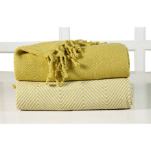 EHC Luxury Chevron Cotton Single Sofa Throw Blanket, Yellow, Pack of 2, 125 x 150 cm