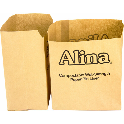 50 x Alina 6L to 8L Compostable Paper Caddy Bin Bag / Food Waste Bin Liner / Biodegradable Brown