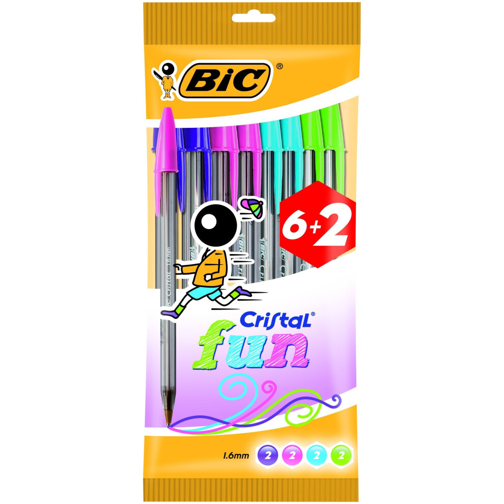 BIC 8963811Â°Â -Â°Â Pack of 6Â°Â + 2Â°Â Pens, Multi-Colour