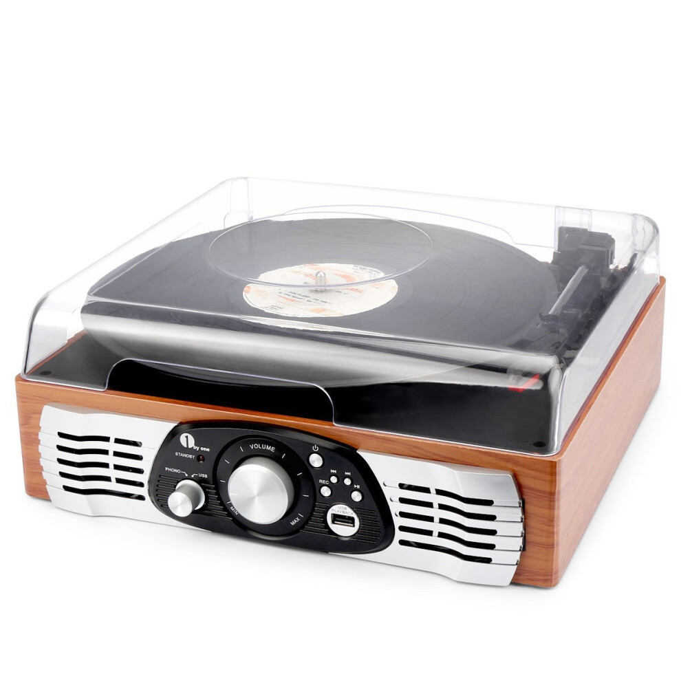Voksun Record Player, Bluetooth Turntable With Built-in Speakers, 3-Speed Nostalgic Portable Vintage Suitcase LP Vinyl Record Player, Brown