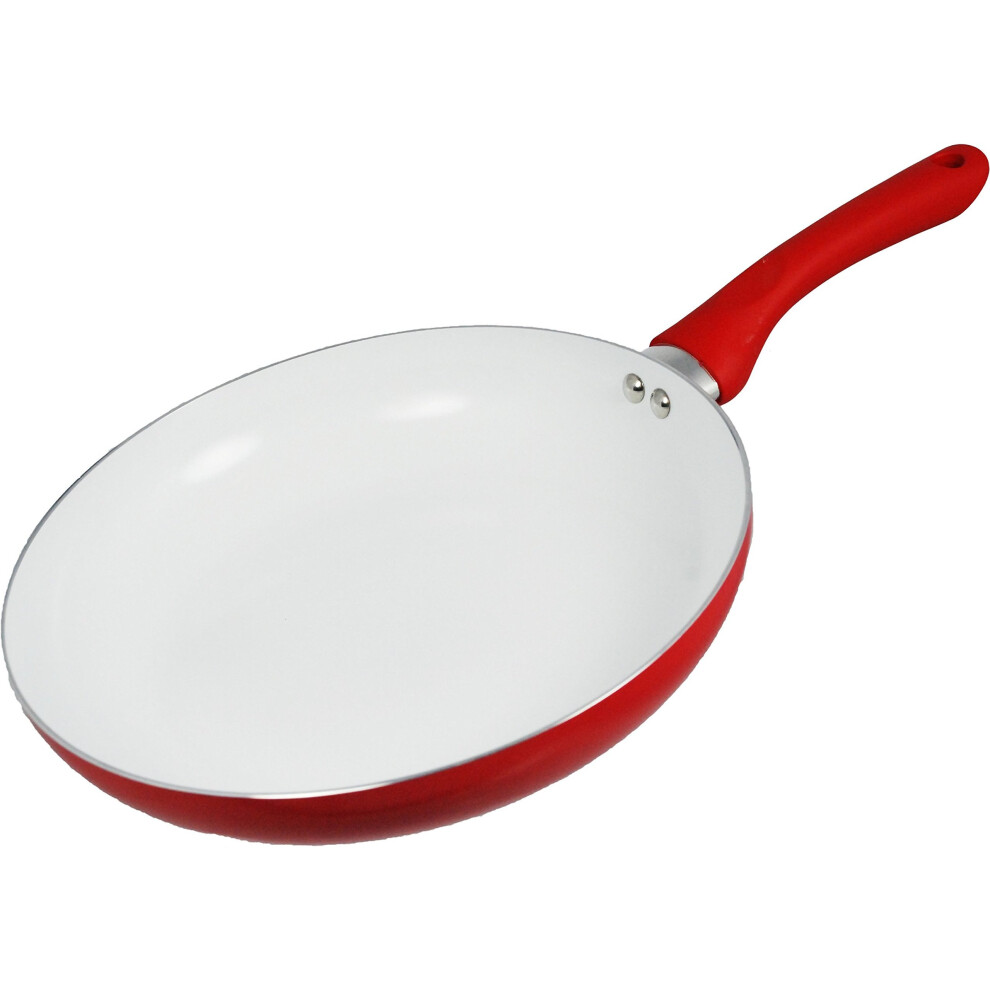 CookSpace (TM) 28 Centimetre Red Induction Frying Pan with White Smooth Ceramic Nonstick Coating